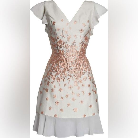 Chi Chi London Esmee Jacquard V-Neck Cocktail Dress - Picture 2 of 7